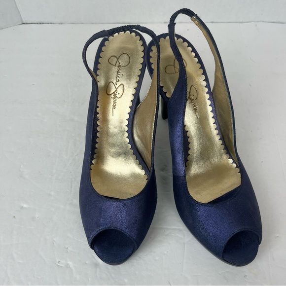 Jessica Simpson blue shimmer open-toe sling back heels-Woman’s 7.5 - Picture 3 of 13